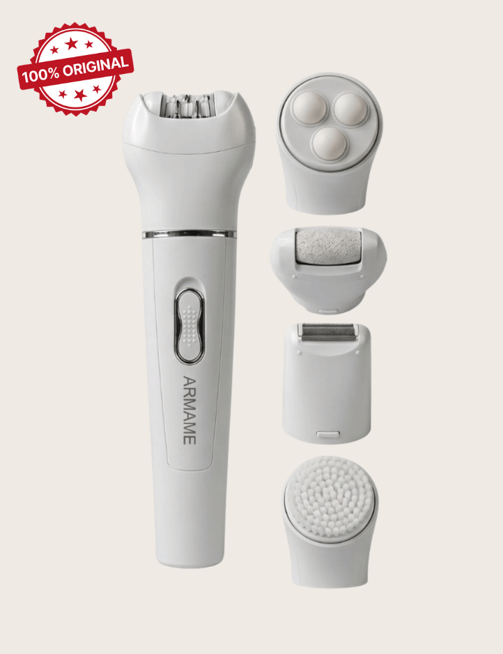 Épilateur 5 en 1 ARMAME MultiCare Pro avec rasoir, rouleau pédicure, brosse nettoyante et tête de massage